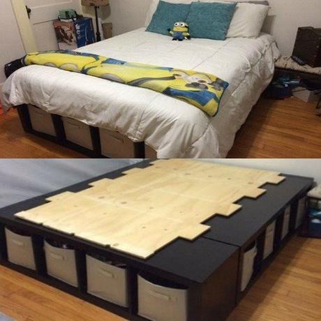 A Bed Made From Storage Shelves