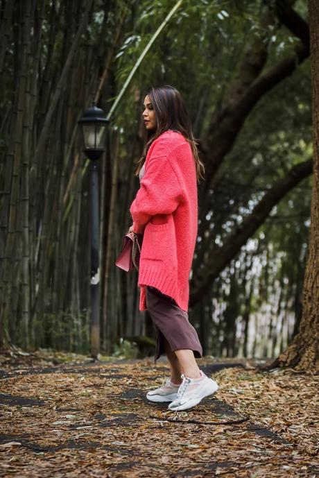 daddy sneakers, slit skirt, & other stories ksirt, street style, fashion, cardigan, saumya shiohare, myriad musings