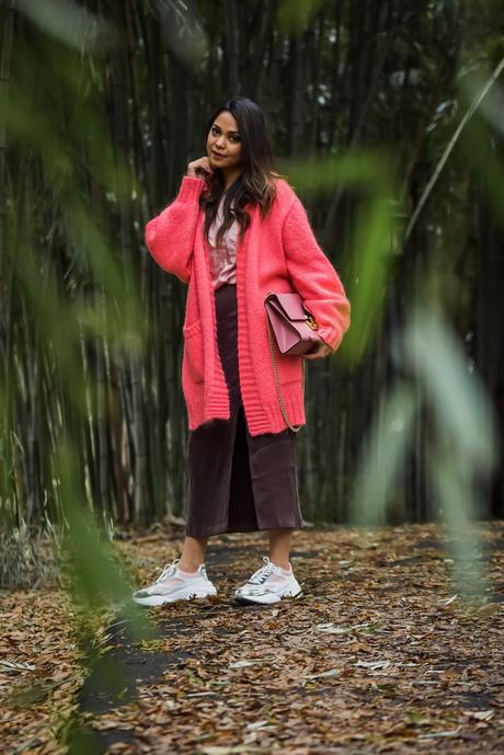 daddy sneakers, slit skirt, & other stories ksirt, street style, fashion, cardigan, saumya shiohare, myriad musings