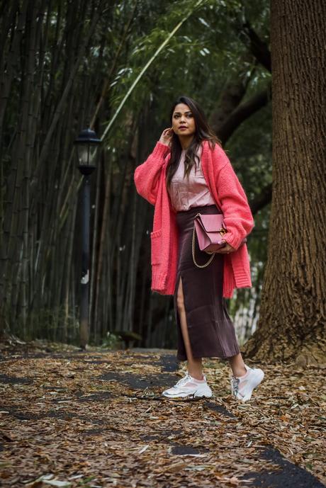 daddy sneakers, slit skirt, & other stories ksirt, street style, fashion, cardigan, saumya shiohare, myriad musings