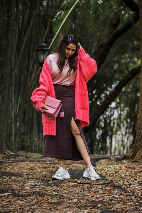 daddy sneakers, slit skirt, & other stories ksirt, street style, fashion, cardigan, saumya shiohare, myriad musings