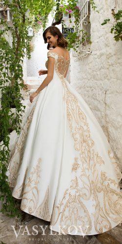 gold wedding gowns ball gown off the shoulder with white vasylkov