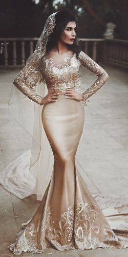 gold wedding gowns mermaid with long sleeves champagne saidmhamadofficial
