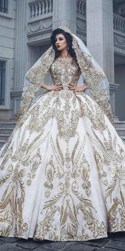 gold wedding gowns ball gown with embellishment veil luxury