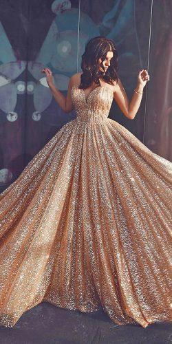 gold wedding gowns princess sweetheart strapless neckline sequins saidmhamadofficial