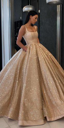 gold wedding gowns ball gown square neckline sequins liastubllaofficial
