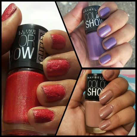 Maybelline Color Show Nail Polish- Nude Skin, Lavender Lies, Red Carpet