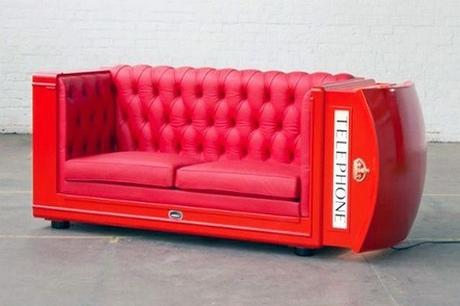 A Sofa Made From a Red British Telephone Box
