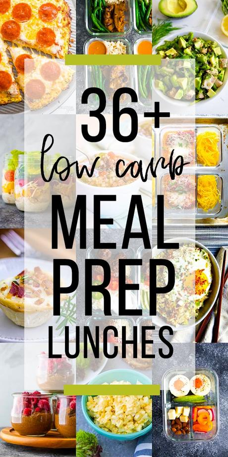 collage image with 36 low carb lunch ideas