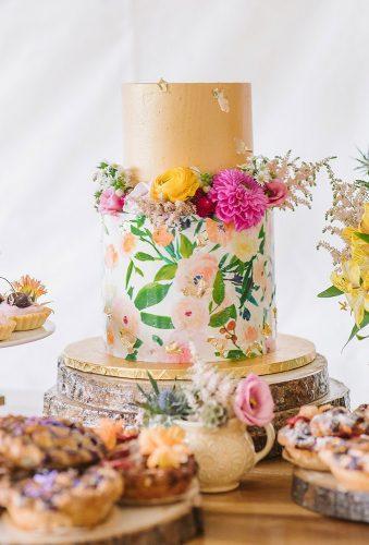 watercolor wedding cakes cake with flowers and gold mheathphoto