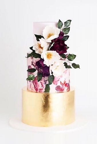 watercolor wedding cakes stylish cake with flowers snd gold vowtobechic