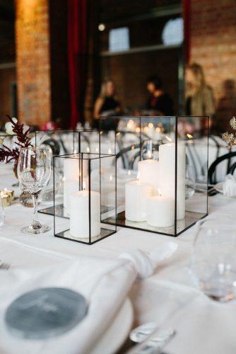 minimalist wedding decor candlestick cubes with white candles centerpieces thesmallthingsco