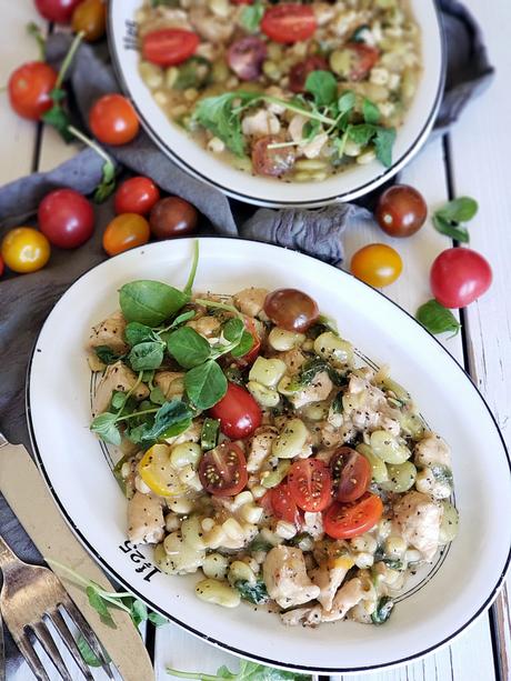 southern creamy garlic butter chicken succotash