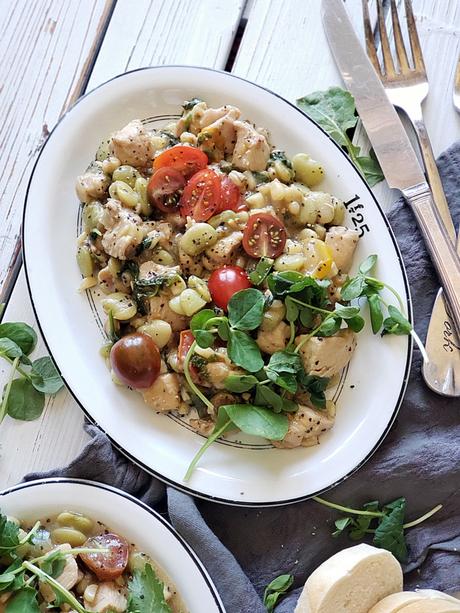 southern creamy garlic butter chicken succotash