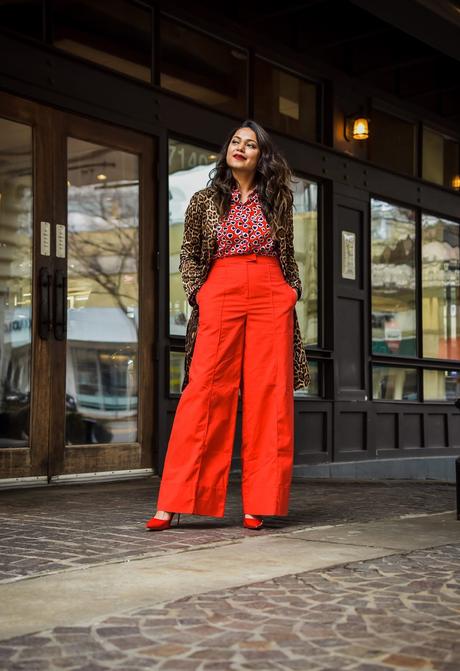 red heart shirt, red high waist trousers, print mixing, red and leopard, street style, fashion, style, dc blogger, myriad musings, fenty beayty uncensored,saumya shiohare