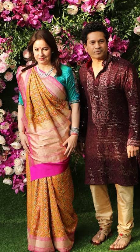 Sachin and Anjali Tendulkar at Akash Ambani-Shloka Mehta Wedding