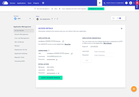 Application Details in Cloudways