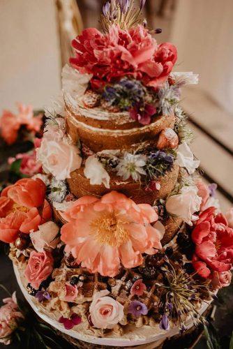 rust wedding color bohemian bridal cake nacked with flowers alohaestudio