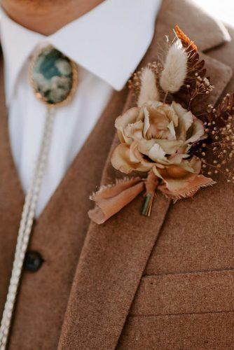 rust wedding color bohemian bridal boutonniere with rose and smal dry grass peytonrbyford