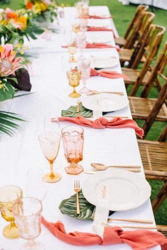 tropical wedding decor tropical table decor peach napkin Krista Mason Photography