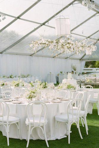modern wedding decor ideas all white romantic reception under transparent tent theweddingartistsco