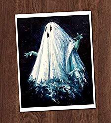 Image: Creepy Ghost Color Painting Vintage Art Print 8x10 Wall Art Spirit Haunting Halloween Decor