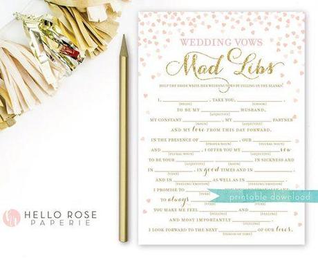 wedding reception games wedding mad libs