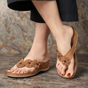LOSTISY Flower Clip Toe Beach Casual Holiday Wedges Sandals