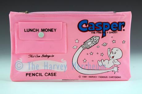 Casper pencil case with lunch money pocket in pink front view.
