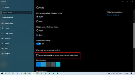 Fix – Chrome v73 Screen Flickering Issue in Windows 10 Automatically pick an accent color from my background