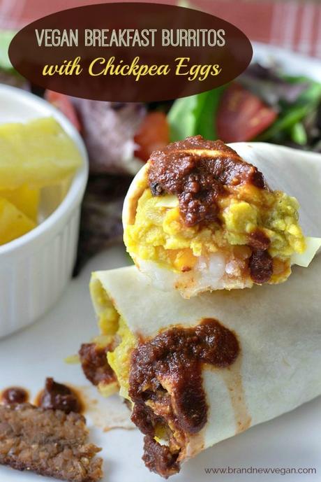 Scrambled Eggs made from Chickpeas make these Vegan Breakfast Burritos a delicious grab n go meal for those busy mornings.  A taste of New Mexico in every bite!