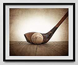 Image: Vintage Golf Wood and Ball on Vintage Background Fine Art Photography Print, Golf Photo, Vintage Golf Artwork