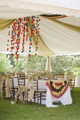 independence day wedding 4th of july reception under the tent with burlap baby breath red white and blue ashley + david photography