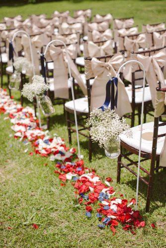 independence day wedding 4th of july ceremony blue white red rose petals in aisle rustic baby breath ashley + david photography