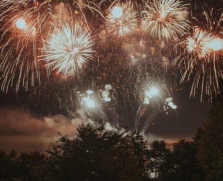 modern wedding fireworks at the wedding party