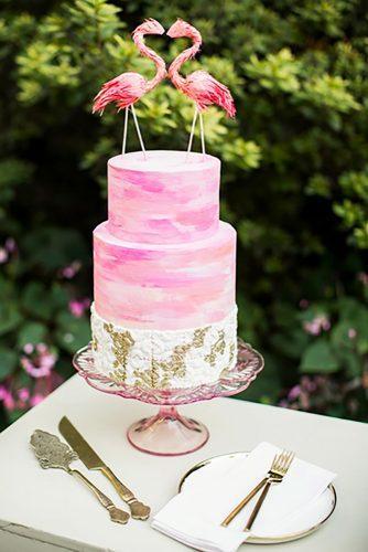 tropical wedding cake trends pink flamingo cake Dola Photography