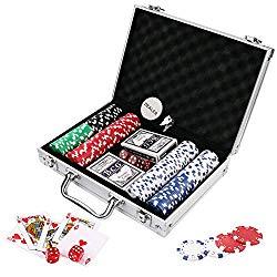 Image: Doublefan Poker Chips Set, Heavy Duty 11.5 Gram Clay Poker Chips Set Texas Holdem Blackjack Gambling Chips Aluminum Case, Set of 200 Chips