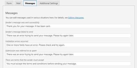 Setting up Messages feature in Contact Form 7 plugin