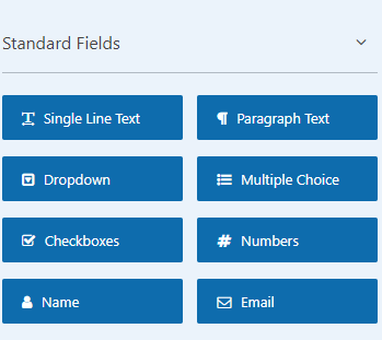 Standard fields available in WPForms