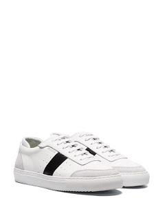 Style High Style Low:  Axel Arigato White Dunk Stripe Suede Panel Low-Top Leather Sneaker