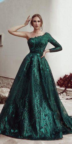  second wedding dress a line green one shoulder said mhamad