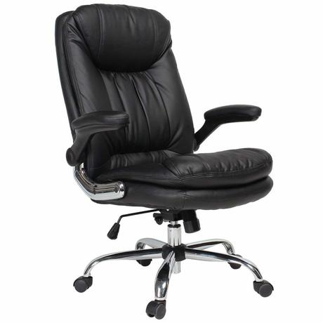  YAMASORO Ergonomic High-Back Black Executive PU Leather Office Chair with Flip-Up Arms, Swivel, Big and Tall Black 