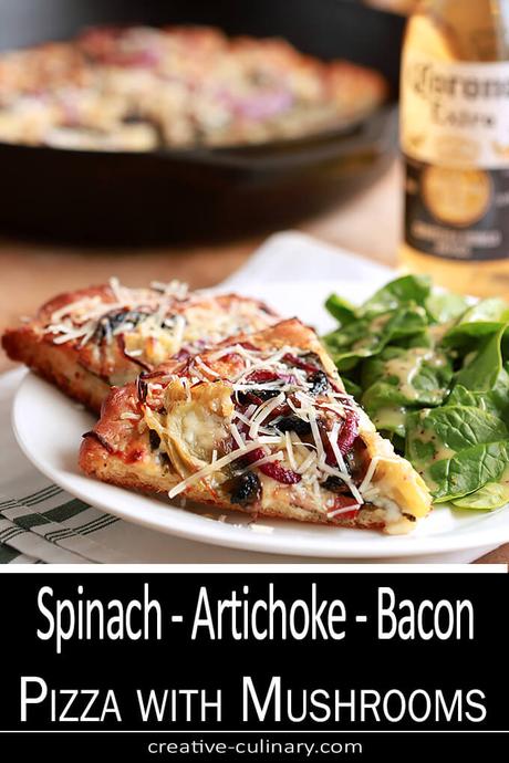 Spinach, Artichoke, Bacon, Pizza with Mushrooms