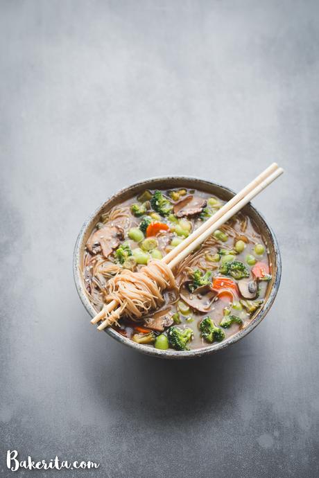 Make this easy Gluten-Free & Vegan Vegetable Noodle Miso Soup for dinner tonight! It's simple to make in under 30 minutes and irresistibly delicious. You can customize the soup with whatever vegetables you have on hand.