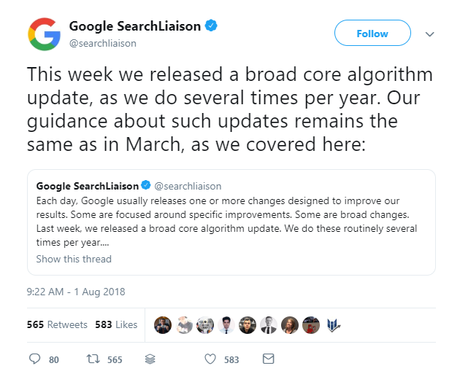 Tweet from Google SearchLiaison on Google Updates