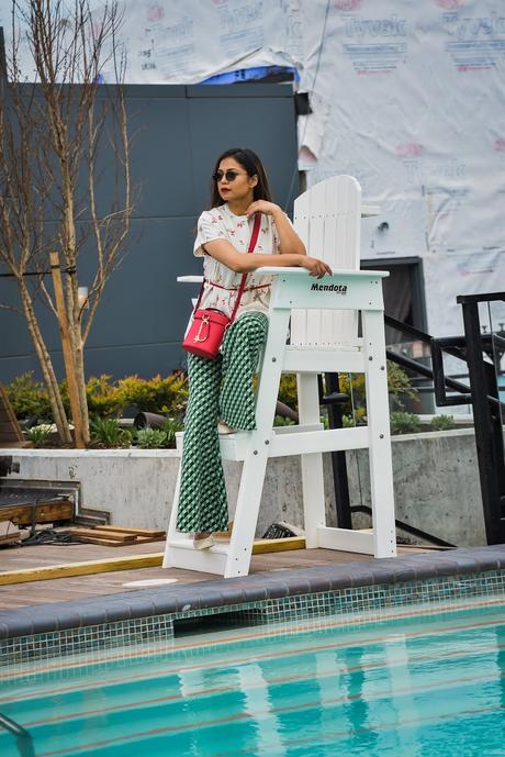 printed jeans, Rent the runway, printed outfit, spring outfit, white peplum top, free people jeans, zac posen red bag, saumya shiohare, myriad musings 