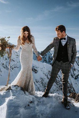 winter wedding bride and groom outfit