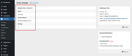 Add a Rating Field in Your WordPress Form In Easiest Way weforms entries details
