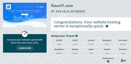 Flaunt7 Review: Best DDOS Protected Hosting server response time