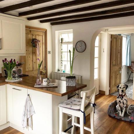a cottage kitchen with a white Milano designer radiator